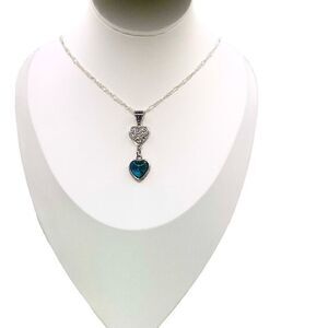 AWW Deep Blue Ink Heart Crystal & 925 Silver Necklace